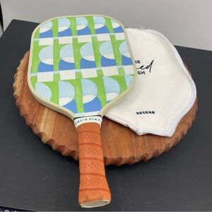 Recess X J McLaughlin Pickleball Paddle striped green blue geometric